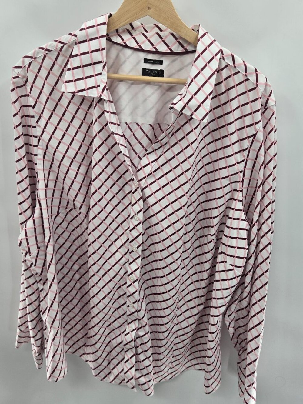 Talbots White Pink Red Strips Long Sleeved Button Down Blouse Size 24W